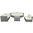 Patio Furniture Set Outdoor Daybed Rattan Sectional with Cushions and Center Table, Beige, Iron & Rattan, Multiple Sizes