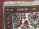 Small Persian Rug 2 x 3, Tiny Persian Sarouk Carpet, Cream Navy Blue Red, Floral Medallion, Vintage Wool Rug, Handmade Hand-Knotted Oriental Rug