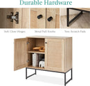 Two Door Rattan Storage Cabinet Natural Finish With Non Scratch Foot Pads For Living Room Hallway Kitchen
