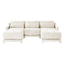 Elegant Three-Seater Sofa with Movable Ottomans and Lumbar Pillow, Chenille Fabric, Beige