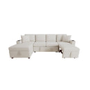 Beige Chenille Sectional Sofa Convertible Pull-out Bed with Storage Ottoman & USB Ports, 109.1'