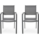 Outdoor Modern Aluminum Dining Chair with Mesh Seat (Set of 2), Gun Metal Gray and Dark Gray