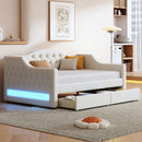 Upholstered Twin XL Size Daybed with LED Belt and 2 Drawers, Beige, Linen Material
