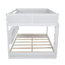 Queen Over Queen Bunk Bed with Built-in Storage Cabinets,Charging Station,Ladder,Safety Guardrails,Solid Pine Wood Bunk Bed,White