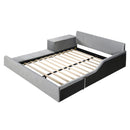 Queen Size Upholstered Grounded Bed, Mother & Child Bed with Bedside Desk and Little Round Stool, Velvet, Gray