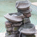 Indoor Outdoor Stone Water Fountain, 4 Tier Polyresin Cascading Rock Bowl Freestanding Fountain With LED Ligh - Gray