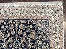 Very Fine Persian Nain Rug 3.7 x 6, Floral Medallion, Wool and Silk Accents, Highly Detailed, Hand Knotted Oriental Carpet, Navy Blue Ivory/Cream