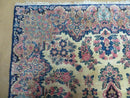 Antique Persian Kirman Rug 3.9 x 6.6, Floral Oriental Carpet, Ivory/Cream - Blue - Pink, Hand Knotted Wool Rug, Floral Medallion Rug 4x6