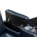 Blue PU Leather Power Recliner Theater Chair with Cooling Cup Holder, Bluetooth Speaker, LED Lights, USB Ports
