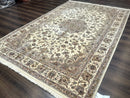 Sino Persian Rug 6x9, Floral Medallion, Ivory & Taupe, Wool with Silk Highlights, Fine 210 KPSI