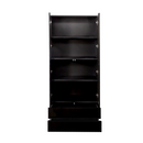 Display Cabinet with Glass Doors, Curio Storage Cabinet with 2-Drawer, Bookcase with LED Lights, Black