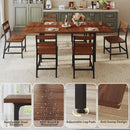 Walnut 63 Inch Extendable Dining Table Set For Six Chairs