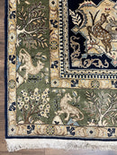 Wonderful Persian Qum Rug 6x9, Animal Pictorials, Tree of Life, Deer Birds, Hand Knotted Oriental Ghom Carpet, Semi Antique Vintage, Navy Blue Green