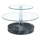Contemporary Artistic Double Layer Coffee Table - White and Black Marble Collision, Tempered Glass Top, Multiple Colors