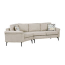 Upholstered 3-seater Curved Sofa with Printed Pillows, Beige Chenille, 111 Inches