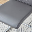 Table and chair set.71 * 35.4 inch rectangular dining table.Tempered Glass Tabletop,Silver 7-shaped Metal Table Legs.Paried With 6 Dark Gray High-quality PU Chairs With Arched Metal Legs.