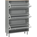 Narrow Design Shoe Cabinet with 3 Flip Drawers, Wood Grain Pattern Top Entryway Organizer with 3 Hooks, Free Standing Shoe Rack with Adjustable Panel for Hallway, Grey