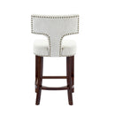 Mid Century Modern Counter Height Bar Stools Set of 2, Farmhouse Linen Fabric Upholstered Accent Chair Curved Backrest with Copper Nails around,Kitchen Chairs with Hardwood Frame, Beige