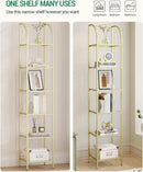 Bookcase Bookshelf 6 Tier Gold Tempered Glass Arched Top