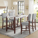 5-Piece Counter Height Dining Set, Faux Marble Bar Table with 4 Upholstered Chairs, Mid-Century Style for Kitchen or Small Spaces