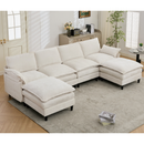 [NEW ARRIVED]Modular Sofa,U Shaped Cloud Couch Comfy Set ,6-Seater, 2 Armrest Pillows, Convertible Sectional  Couch, Living Room,Apartment, Chenille(2 Movable Ottoman),Beige