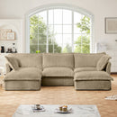 Slipcovered U Shape Sectional Deep Seat Sofa Couch, 3 Seater Sofa with French Edges Design Multiple Big Pillows, Modular Deep Seat Sectional Sofa Comfy Cloud Couch for Living Room, Apartment, Camel