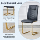 A modern minimalist style round transparent tempered glass table with gold metal legs, paired with 4 modern PU leather high-back dining chairs, bring a luxurious experience.