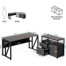 Gray L-Shaped Desk 55 Inch With Storage Cabinet For Office