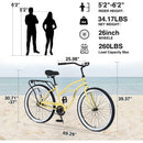Single Speed Bicycles 26"Inch,Steel Frame, Wide Wheels for Stability, Rear Coaster Brakes,Multiple Colors Women's Beach Cruiser Bike