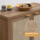 Sideboard Buffets Storage Cabinet - Boho Large Coffee Bar Cabinet with Rattan Decorated Door - Farmhouse Chest Credenza - Wood
