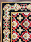 Vintage Runner Rug 3.5 x 14, Long Runner Rug, Stark Custom Made Carpet, European Design, Red Black Ivory Tan, Long Rug for Hallway
