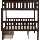 full Over full Rubber Wood Bunk Bed with 2 Drawers, Convertible into 2 full Beds, full Size Bunk Bed with Ladder and Safety Guardrails ,Espresso