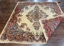 Square Persian Kerman Rug, Beige/Cream and Light Blue, Traditional Persian Rug, 5.5 x 5.5 ft
