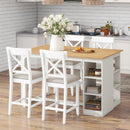 TOPMAX 60'Lx30'W Solid Wood Farmhouse Counter Height Dining Table Set with 3-Tier Storage Shelves, Upholstered Dining Chairs for 4, 5-Piece, White (OLD SKU: SP000041AAK)
