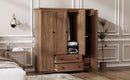 4 Door Wardrobe Armoire Closet with 2 Drawers, Brown