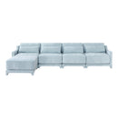 Stylish Four-Seater Sofa with Movable Ottoman in Sky Blue Chenille Fabric with Ergonomic Design