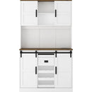 Farmhouse Bar Cabinet with Sliding Barn Door, Large Kitchen BuffetRustic Coffee Bar Sideboard Table,White
