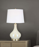 Catalina 25"H 1-Light White Iridescent Glass Lamp Body and Antique Brass Base with White Drum Shade