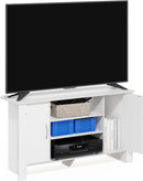 50 Inch White TV Stand With Concealed Storage And Shelves
