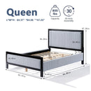 Queen Upholstered Bed with Fluffy Soft Headboard,Grey+Black Frame