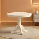 Mid Century Round Solid Wood Dining Table With Linen White Finish