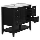 36' Bathroom Vanity with Sink Combo, One Cabinet and Three Drawers, Solid Wood and MDF Board, Black (Old Sku:SY999505AAB)