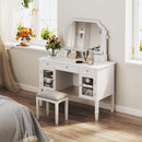 Elegant White Makeup Vanity Desk with Adjustable Mirror and Storage, MDF and Solid Wood Construction, 44.4'