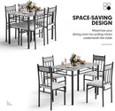 Grey Faux Marble Dining Table Set For 4 With Padded Chairs