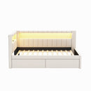 Upholstered Twin Size Platform Bed with USB Ports and LED Belt, With 2 Drawers, White