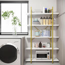Five Tier Bookshelf Organizer White Faux Marble Metal Open Display