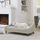 Modern Durable Elevated Dog Sofa Bed with Irregular Armrest Design, Comfortable Beige Foam Pet Sofa