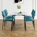 Modern simple table with a glass square table and four chairs.  Transparent tempered glass countertop, black metal legs, suitable for kitchen living room dining room (set of 5)