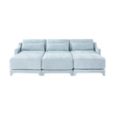 Ergonomic Three-Seater Sofa with Movable Ottomans and Lumbar Pillow in Sky Blue Chenille