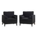 35.4' Wide Modern Farmhouse Performance Accent Chair with Black Finish Legs, Wood Base Reading Armchair Single Sofa with Two Bolster Pillows for Living Room offices and Lounge, Black Boucle.